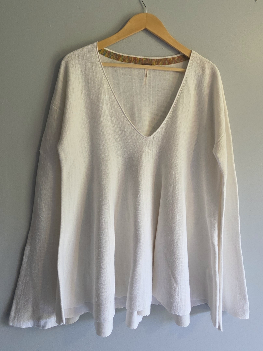 Free People White V-Neck Lightweight Sweater